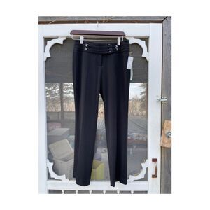 Cleo Petites Black Trousers Pants Mid Rise Straight Leg Wide Waistband Sz 4 NWT